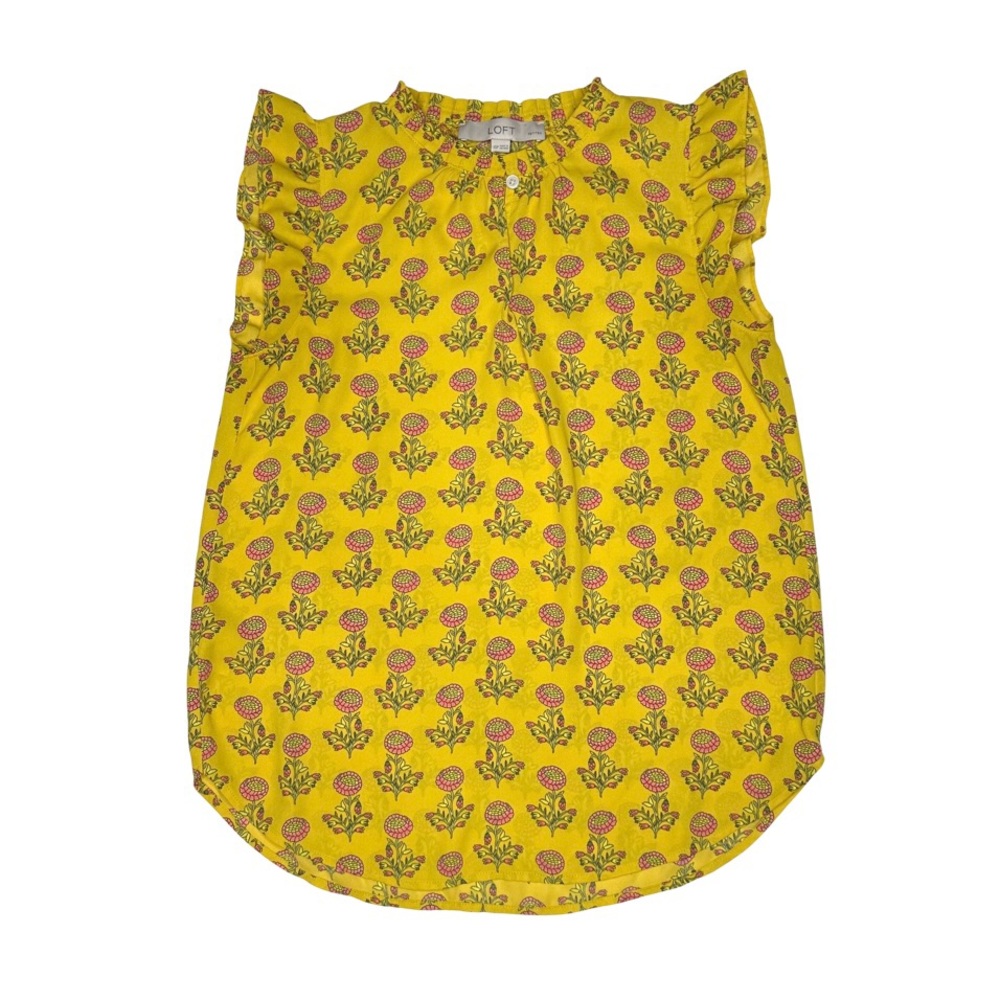 LOFT Peony Ruffle Split Neck Top - Picture 6 of 6